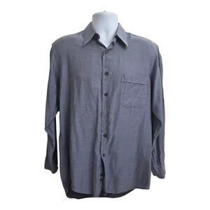 Perry Ellis Slate Gray 100% Cotton Long Sleeve Button Down Shirt Size 32/33 Soft